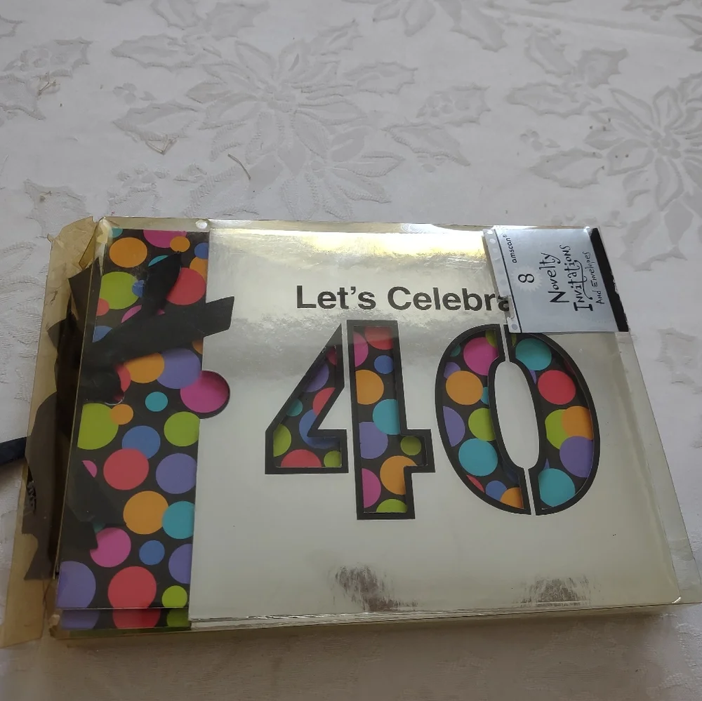 Celebrate 40th birthday large invitations silver card holder ribbon pull tab